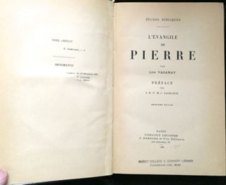 Item #1119 L'EVANGILE de PIERRE; par Léon Vaganay / Preface par le R. P. M.-J. Lagrange. Leon...