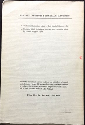 STUDIES IN SHAMANISM; Based on Papers read at the Symposium on Shamanism held at Åbo on the 6th-8th of September, 1962
