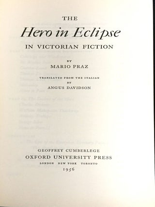 THE HERO IN ECLIPSE IN VICTORIAN FICTION; Translated from the Italian by Angus Davidson