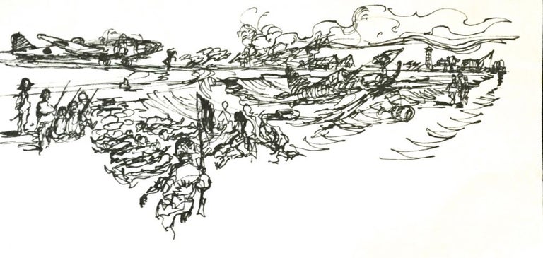 Item #176 INK DRAWINGS of WWII BATAAN & PHILIPPINES Fighting; Frank Kravic Collection. Anonymous.