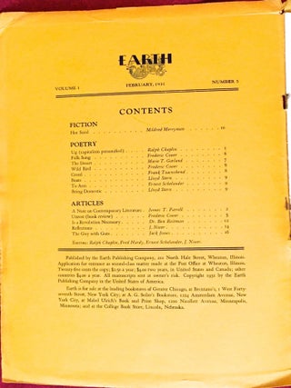 EARTH; Features by Ralph Chaplin, Dr. Ben L. Reitman, Frank Townshend, Frederek Cover