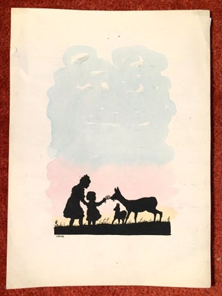 Item #2034 Children Feeding Deer. E. Francis, Silhouette of Children Feeding a. Doe, Fawn