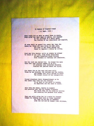 Item #246 "IN MEMORY OF SIGMUND FREUD"; (d. Sept. 1939). W. H. Auden