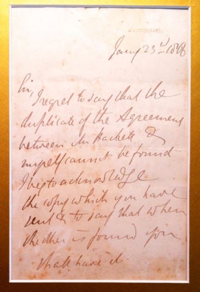 Autograph Letter Signed, January 23, 1866; to Mr. Hachett about a missing agreement