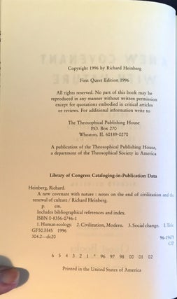A NEW COVENANT WITH NATURE; Notes on the End of Civilization and the Renewal of culture