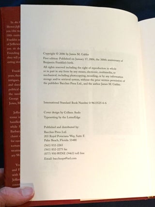 AN EVENING WITH BENJAMIN FRANKLIN AND THOMAS JEFFERSON; Dinner, Wine, and Conversation