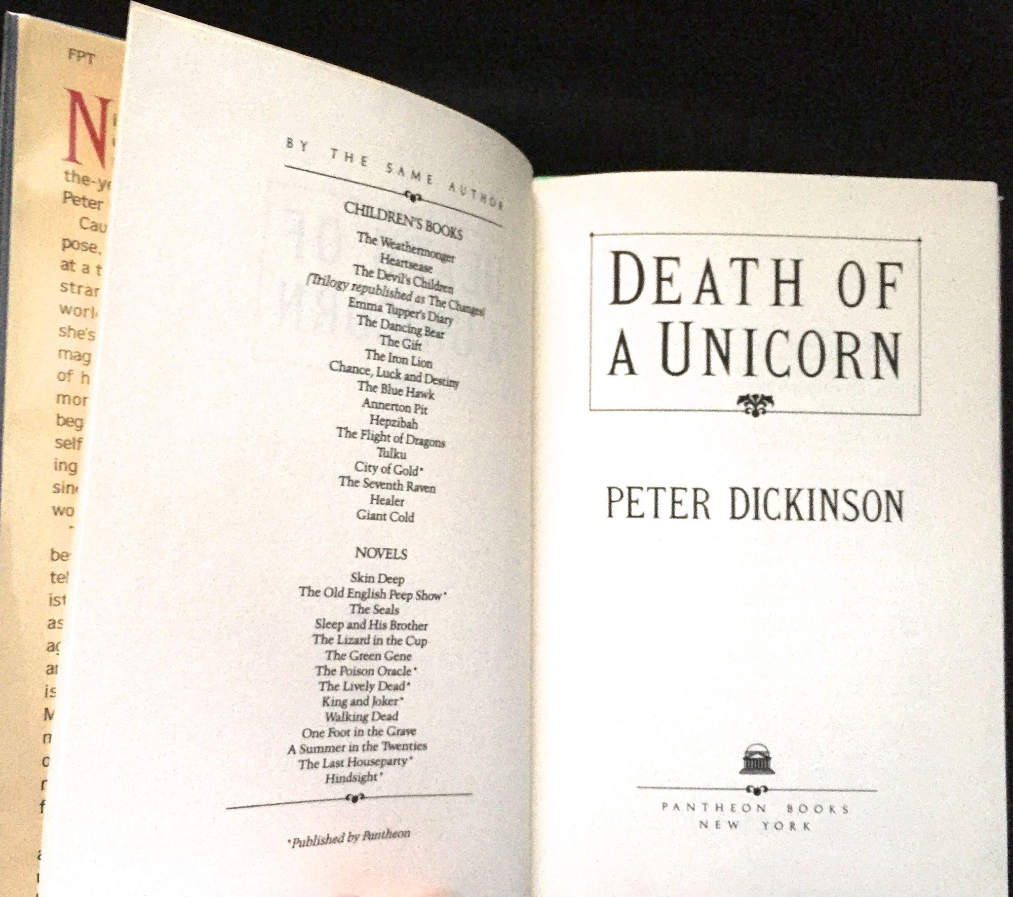DEATH OF A UNICORN Mystery, Peter Dickinson First American Edition