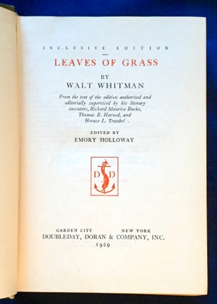 Item #5463 LEAVES OF GRASS / INCLUSIVE EDITION; By Walt Whitman / Edited by Emory Holloway / From...