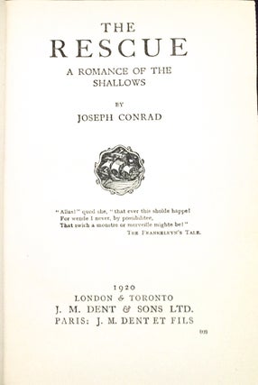 Item #570 RESCUE; A Romance of the Shallows. Joseph Conrad
