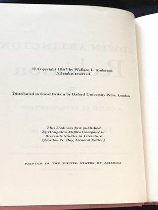 EDWIN ARLINGTON ROBINSON; A Critical Introduction
