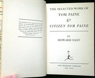 THE SELECTED WORK of TOM PAINE & CITIZEN TOM PAINE; by Howard Fast