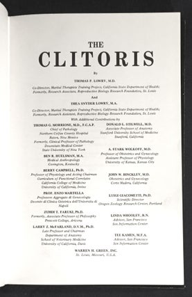 Item #7246 THE CLITORIS; By Thomas P. Lowry, M.D. and Thea Snyder Lowry, M.D. et al. M. D. Lowry,...