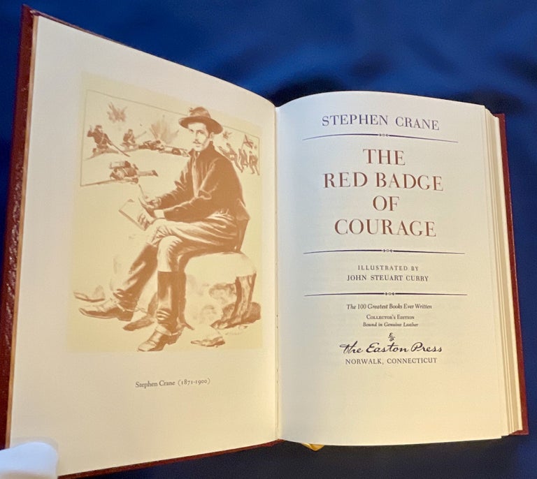 Item #8583 THE RED BADGE OF COURAGE; Illustrated by John Steuart Curry / The 100 Greatest Books Ever Written / Collector's Edition / Bound in Genuine Leather. Stephen Crane.