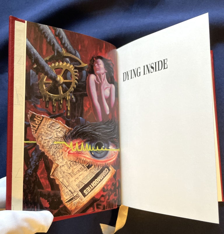 Item #9095 DYING INSIDE; By Robert Silverberg / Introduction by Richard D. Erlich / Artwork by Frank Kelly Freas / Collector's Edition Bound in Genuine Leather. Robert Silverberg.