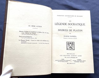 Item #9111 LA LEGENDE SOCRATIQUE ET LES SOURCES DE PLATON; Par Eugène Dupréel. Eugène...
