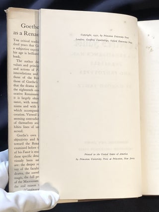GOETHE'S FAUST; As a Renaissance Man: Parallels and Prototypes / By Harold Jantz