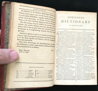 JOHNSON'S DICTIONARY OF THE ENGLISH LANGUAGE, IN MINIATURE; To which are added, an Alphabetical Account of the Heathen Deities; a List of the Cities, Boroughs and Market Towns, in England and Wales; a Copious Chronology; and a concise Epitome of the Most Remarkable Events during the French Revolution