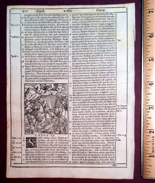 Item #97 3 Woodcuts from the ACTS of the Apostles 8-9. Bible, 1584 Louvain Bible Leaf